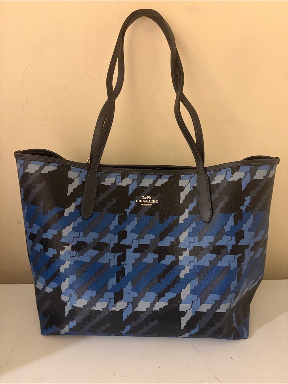 Coach Blue & Black Signature Houndstooth Tote